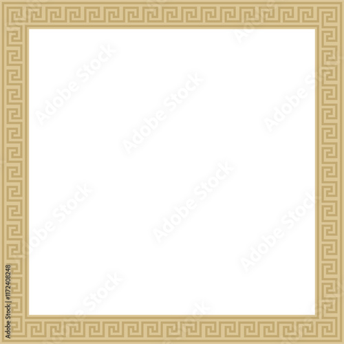 Vector golden classic Greek square ornament. Rectangle of Ancient Greece and Roman Empire. Byzantine painting of walls, floors and ceilings. Decoration of European palaces