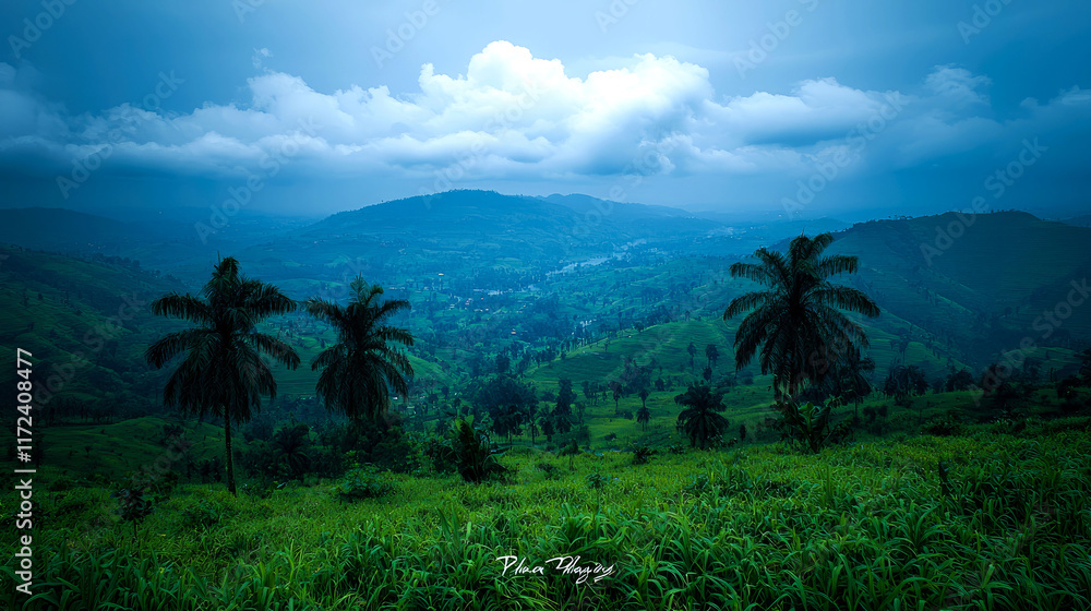 Lush Green Valley and Majestic Mountainscape Lush Green Valley and Majestic Mountainscape