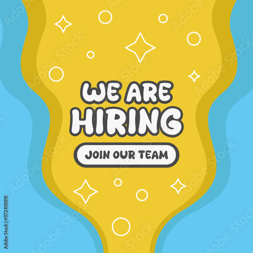 we are hiring poster with paper cut background in comic style design