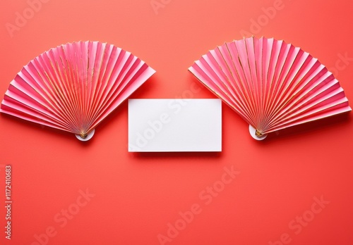 Delicate Pink Fans on a Vibrant Coral Background photo