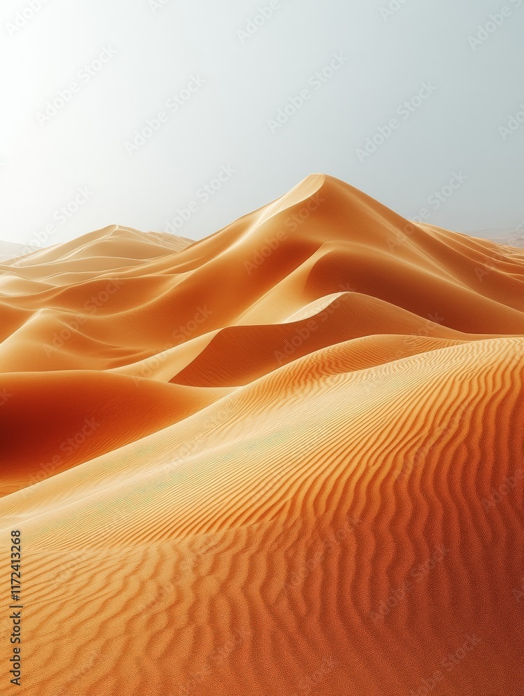 Expansive desert landscape with rolling sand dunes under soft light. Expansive desert landscape with rolling sand dunes under soft light.