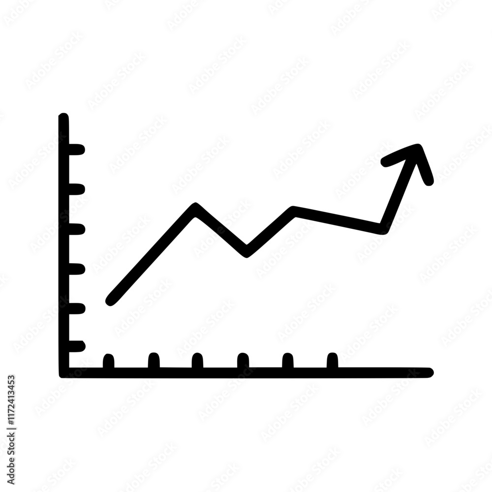 Rising line graph in outline icon style, business and finance theme. Rising line graph in outline icon style, business and finance theme.