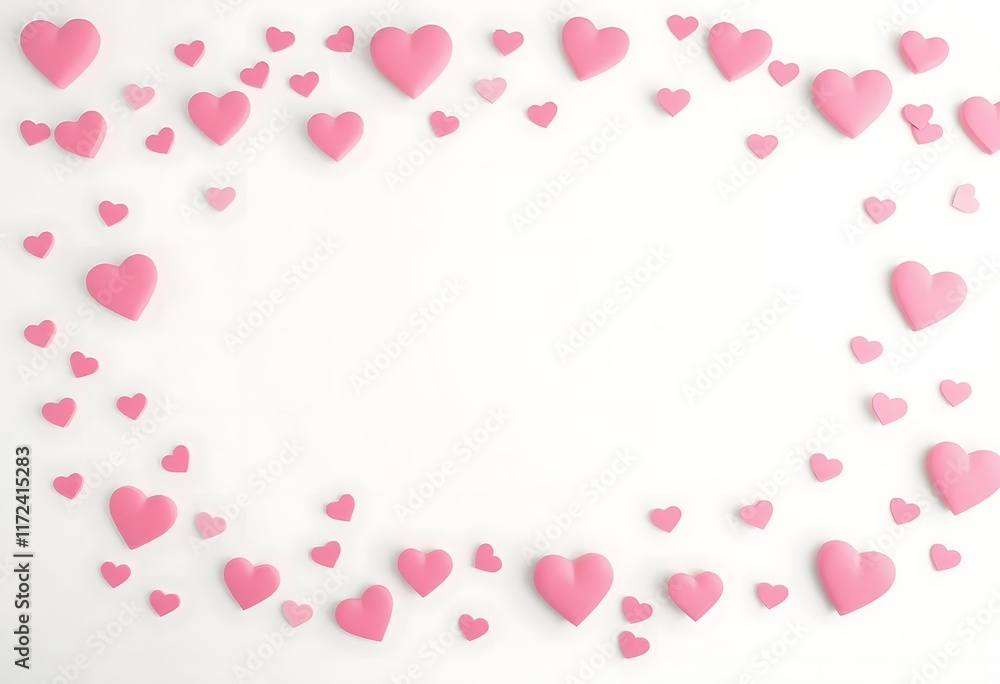 Pink Hearts Scattered Frame White Background Romantic Design Pink Hearts Scattered Frame White Background Romantic Design