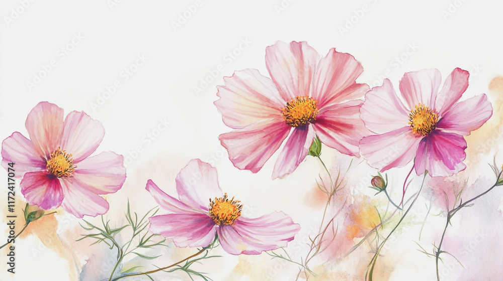 Fototapeta premium Elegant wedding invitation card background vector. Minimal hand painted watercolor botanical flowers texture template background. Design for wedding, vip cover, poster, rsvp moderncard.Valentine's Day