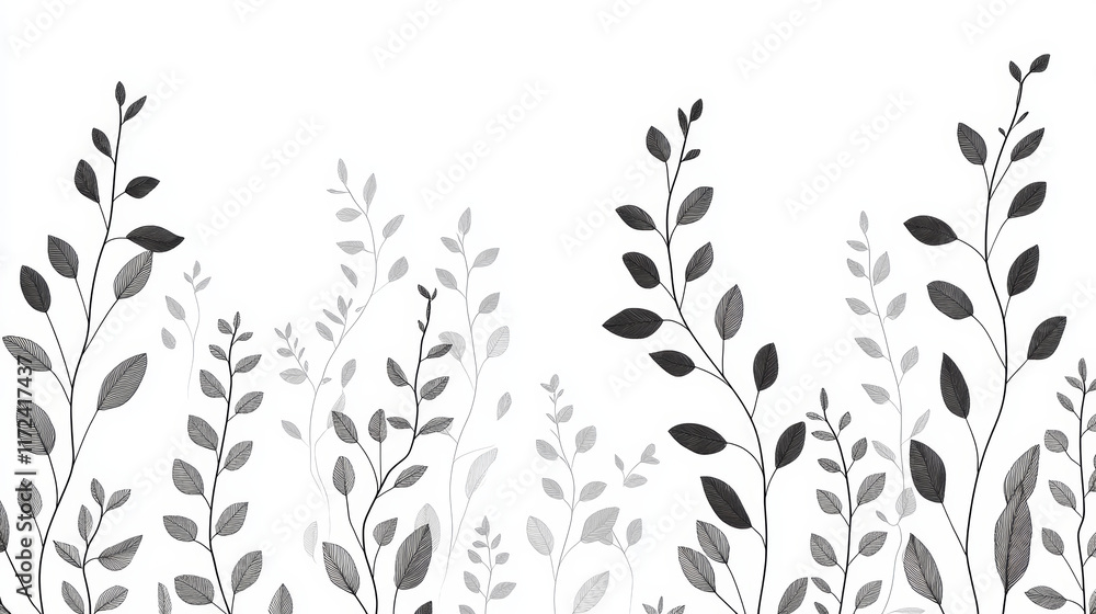 Elegant black and white leaf illustration with subtle details and textures Elegant black and white leaf illustration with subtle details and textures