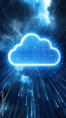 Wallpaper Mural Digital cloud with glowing lines and blue background Torontodigital.ca