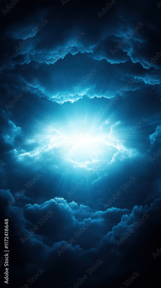 Mysterious blue clouds with bright light shining through Mysterious blue clouds with bright light shining through