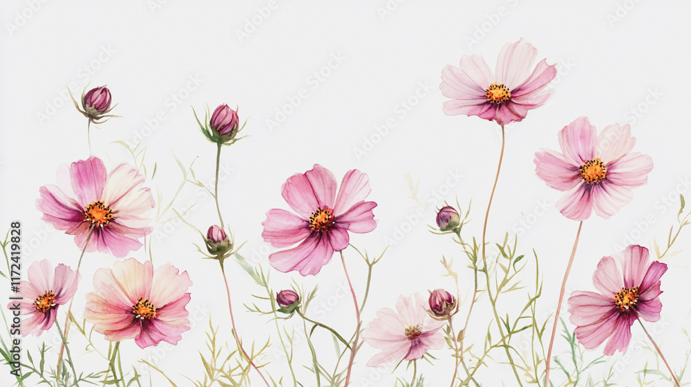Fototapeta premium Elegant wedding invitation card background vector. Minimal hand painted watercolor botanical flowers texture template background. Design for wedding, vip cover, poster, rsvp moderncard.Valentine's Day