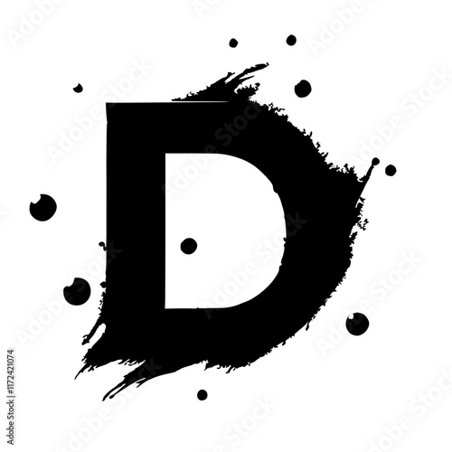 D letter silhouette with abstract splashes