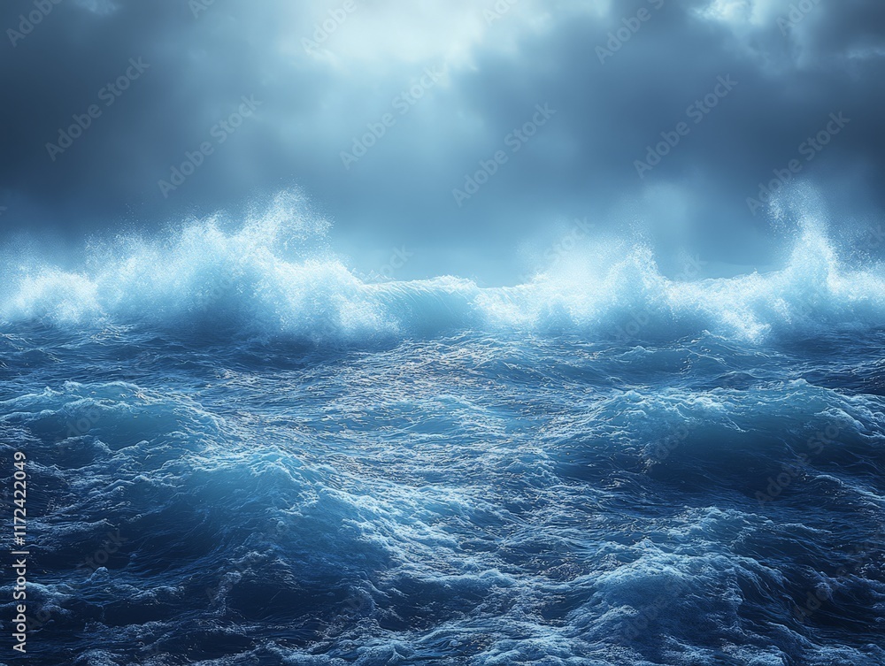 Fototapeta premium A dramatic seascape featuring turbulent waves under a moody sky.