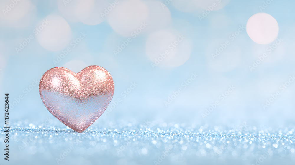 Fototapeta premium Pink Glitter Heart with Bokeh Background for Valentine's Day