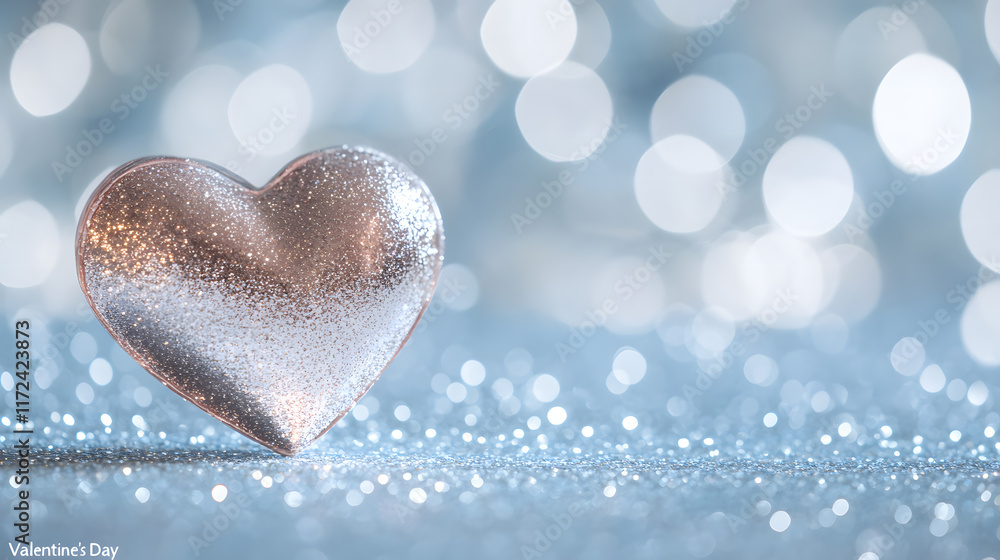 Fototapeta premium Pink Glitter Heart with Bokeh Background for Valentine's Day