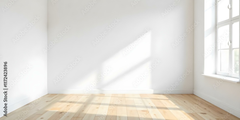 Fototapeta premium Empty room with white walls and wooden floor