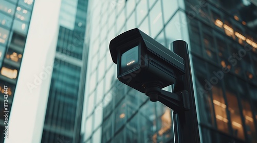 City surveillance camera monitoring skyscrapers. photo