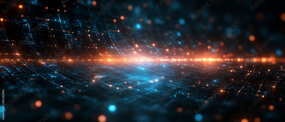 Obraz premium Abstract digital landscape with glowing particles.