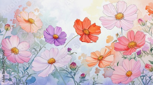 Elegant wedding invitation card background vector. Minimal hand painted watercolor botanical flowers texture template background. Design for wedding, vip cover, poster, rsvp moderncard.Valentine's Day