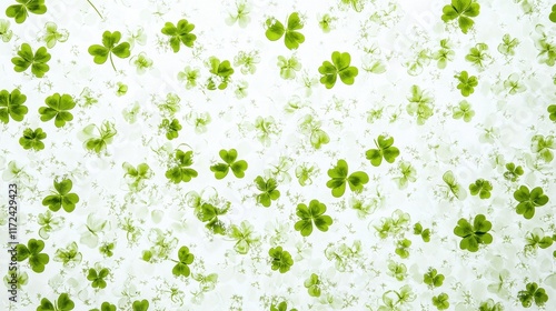 Four Clover with snow in winter season, Lucky clover leaves with four leaf,Clover flowers background,Patricks day,Spring flower pattern,St. Patrick s day seamless pattern,copy space.