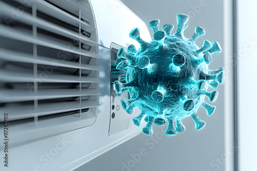 Airborne Virus Particles Near Air Conditioning Unit—Health and Safety Concept photo