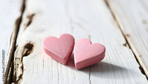 Wallpaper Mural Two Pink Wooden Hearts on Rustic White Background Torontodigital.ca