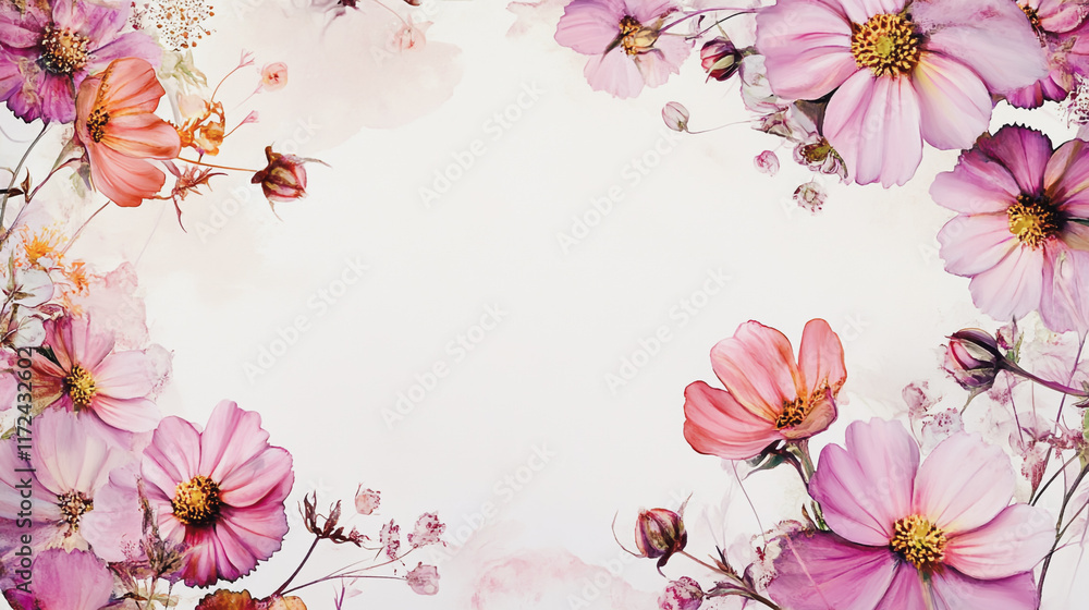 Fototapeta premium Elegant wedding invitation card background vector. Minimal hand painted watercolor botanical flowers texture template background. Design for wedding, vip cover, poster, rsvp moderncard.Valentine's Day