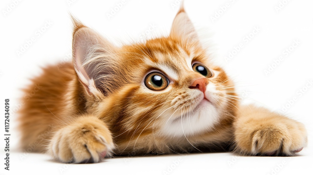 Adorable Ginger Kitten Playing on White Background Adorable Ginger Kitten Playing on White Background