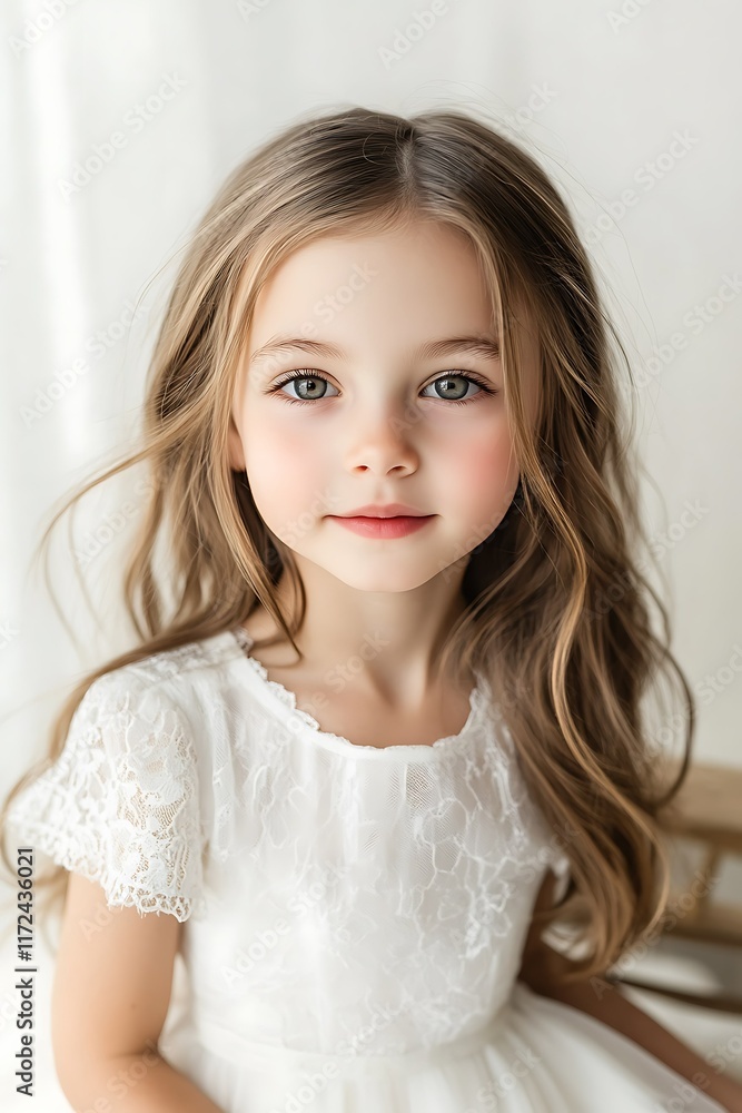 Joyful Child Portrait in Minimalist White Interior with Arched Doorways Soft Light Peaceful Mood Joyful Child Portrait in Minimalist White Interior with Arched Doorways Soft Light Peaceful Mood