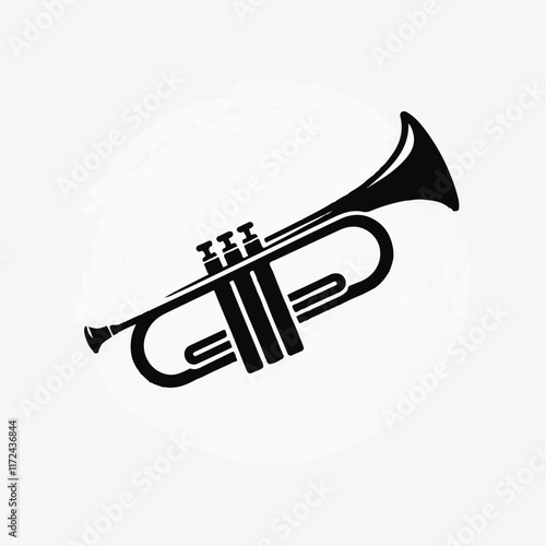 Vector hand drawn illustration of trumpet. Isolated on black.	