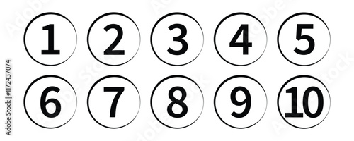 Number set from zero to nine on colorful circle with shadow. circles and numbers. numbers symbols with long shadow. number digit vector icon with colorful circle. set of 1-9 numbers in eps10.