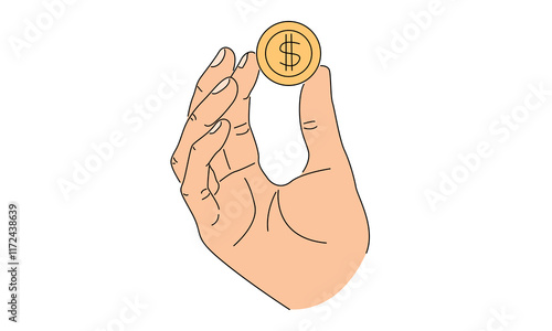 line art color of hand holding dollar coin illustration	