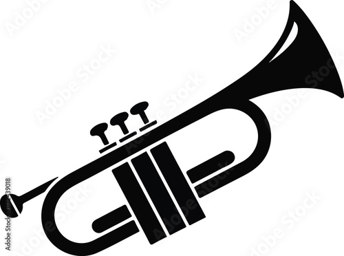Vector hand drawn illustration of trumpet. Isolated on black.	