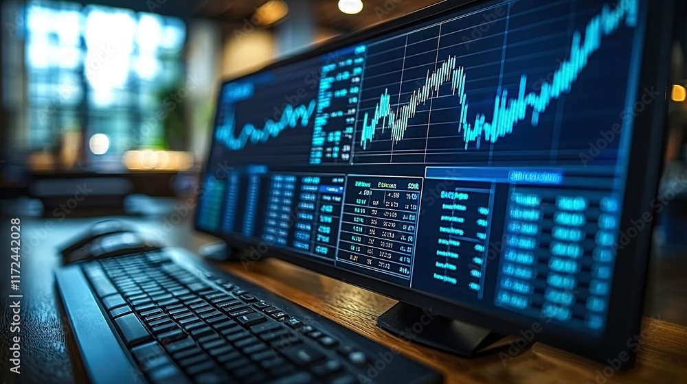 Financial Data Displayed On Computer Screen Showing Stock Market Trends Financial Data Displayed On Computer Screen Showing Stock Market Trends