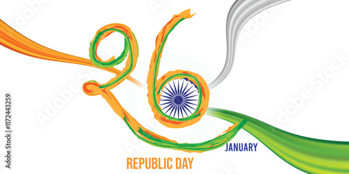 January 26 is celebrated as Republic Day in India. Happy Republic day of India festival with wave.