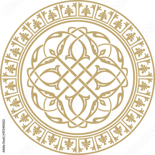 Vector golden round classic byzantine ornament. Circle, ring, border, Ancient Greece, Eastern Roman Empire frame. Decoration of the Russian Orthodox Church