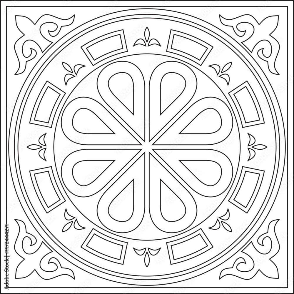 Vector black contour square classic byzantine ornament. Rectangle, border, Ancient Greece, Eastern Roman Empire frame. Decoration of the Russian Orthodox Church Vector black contour square classic byzantine ornament. Rectangle, border, Ancient Greece, Eastern Roman Empire frame. Decoration of the Russian Orthodox Church
