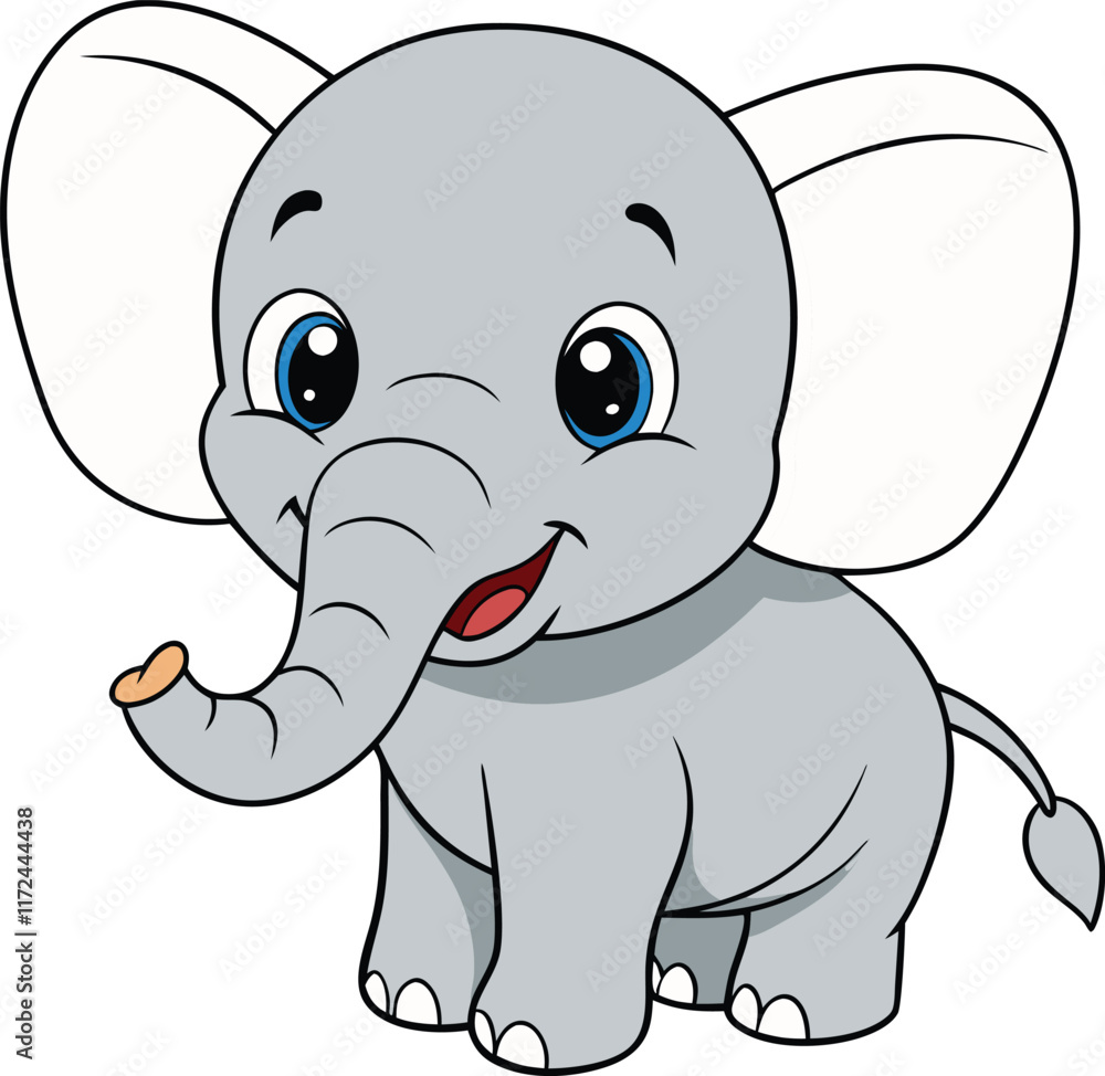 Obraz premium Adorable Baby Elephant Cartoon Illustration 