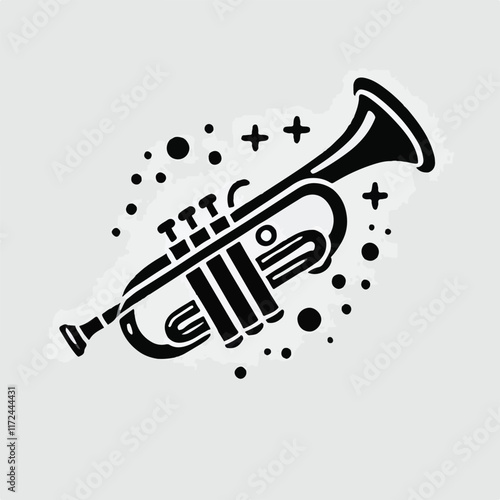 Vector hand drawn illustration of trumpet. Isolated on black.	