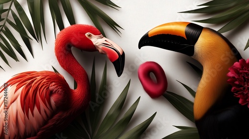 Tropical Birds and Lush Greenery: A Vibrant Composition photo