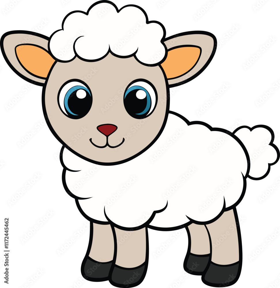 Cute Cartoon Lamb with Big Eyes Cute Cartoon Lamb with Big Eyes