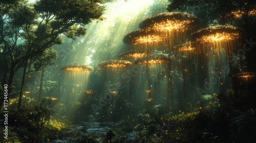 Wallpaper Mural Forest of umbrella trees actually sheltering smaller plants from golden rain Torontodigital.ca