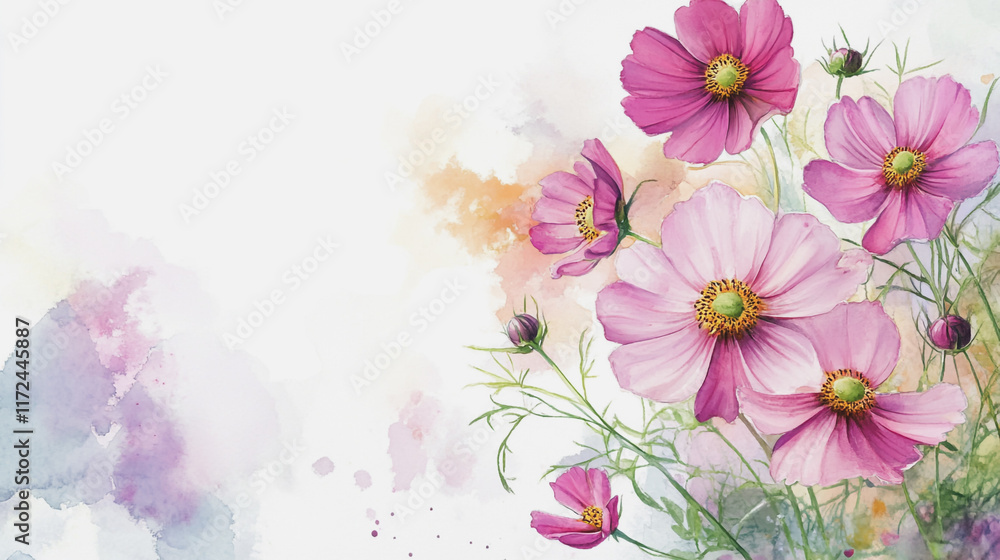 Fototapeta premium Elegant wedding invitation card background vector. Minimal hand painted watercolor botanical flowers texture template background. Design for wedding, vip cover, poster, rsvp moderncard.Valentine's Day