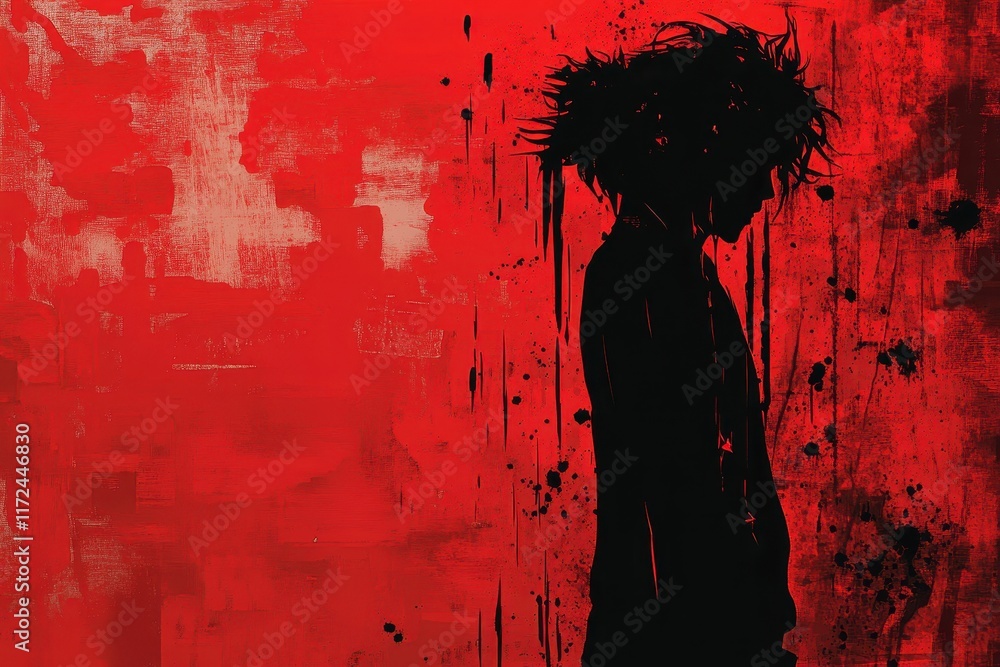 Obraz premium Red Abstract Background Silhouette Of A Person