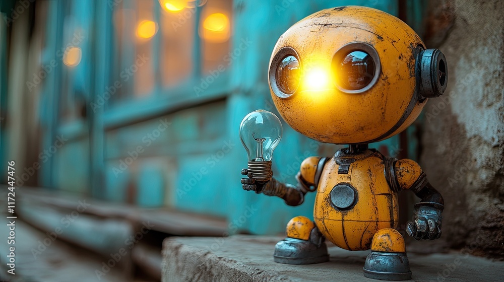 Mini robot with a lightbulb, innovative and whimsical design. - Mini robot with a lightbulb, innovative and whimsical design. -