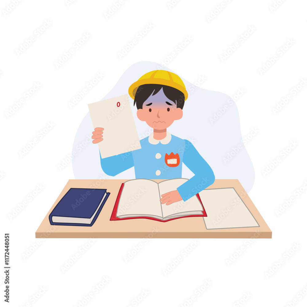 japanese kindergarten student reacting to exam failure with emotional expression japanese kindergarten student reacting to exam failure with emotional expression