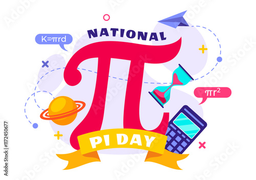 National Pi Day Vector Illustration on 14 March featuring Mathematical Constants, Greek Letters, and a Sweet Baked Pie in a Holiday Flat Background