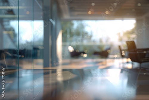 Wallpaper Mural Blurred modern office interior with panoramic windows and lighting. Torontodigital.ca