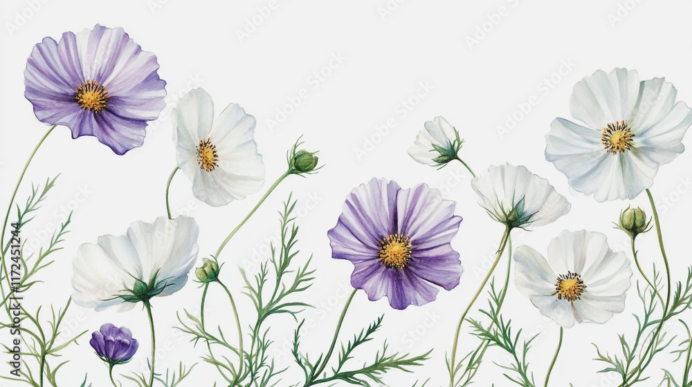 Fototapeta premium Elegant wedding invitation card background vector. Minimal hand painted watercolor botanical flowers texture template background. Design for wedding, vip cover, poster, rsvp moderncard.Valentine's Day