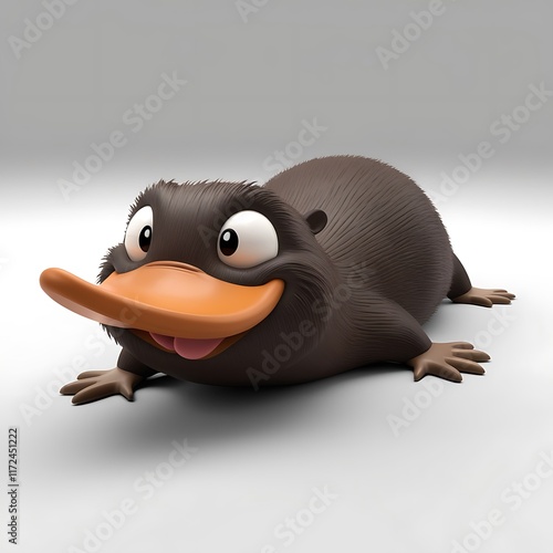 Adorable 3D Render of a Playful Platypus: A Cute Cartoon Character Design photo