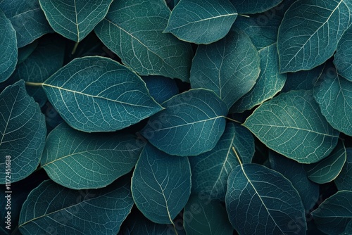 Lush dark green leaves close-up nature scene plant detail serene environment top-down view botanical concept