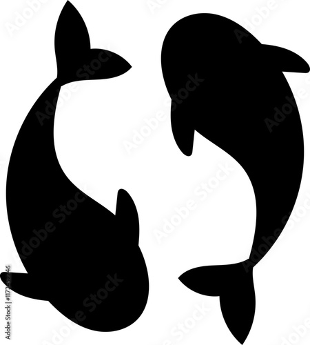 2 koi fish swimming  silhouette illustration