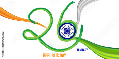 January 26 is celebrated as Republic Day in India. Happy Republic day of India festival with wave.